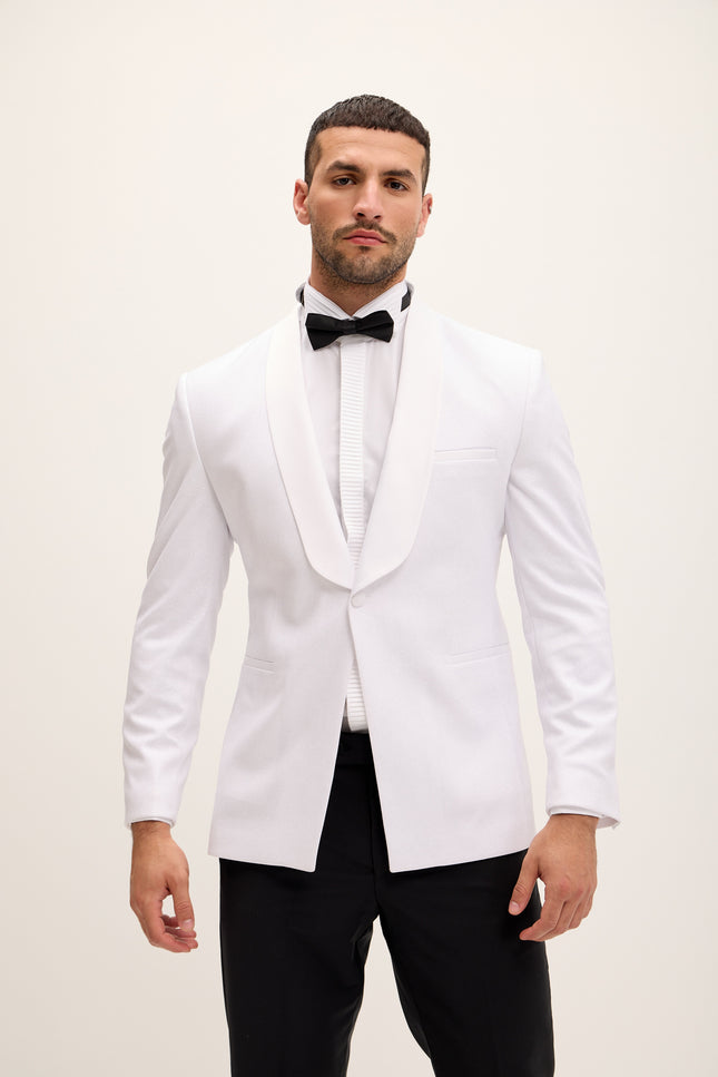 Ludlow Shawl Lapel Glitter Tuxedo Jacket - White - Ron Tomson