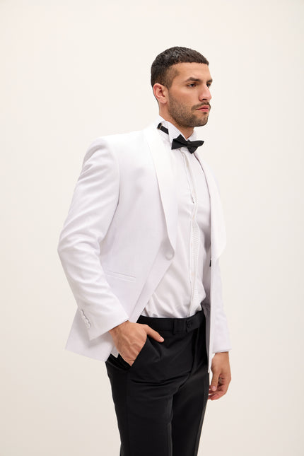 Ludlow Shawl Lapel Glitter Tuxedo Jacket - White - Ron Tomson