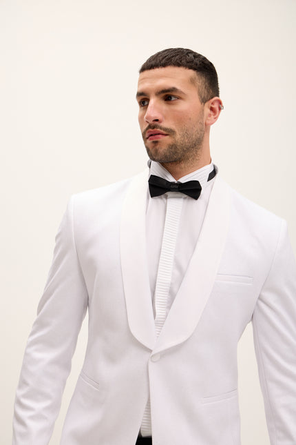 Ludlow Shawl Lapel Glitter Tuxedo Jacket - White - Ron Tomson