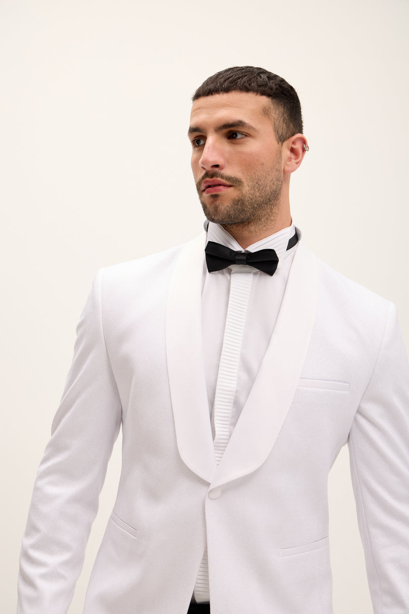 Ludlow Shawl Lapel Glitter Tuxedo Jacket - White - Ron Tomson