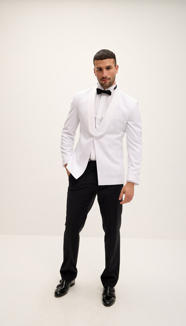 Ludlow Shawl Lapel Glitter Tuxedo Jacket - White - Ron Tomson