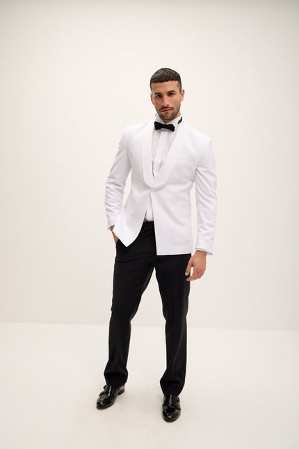 Ludlow Shawl Lapel Glitter Tuxedo Jacket - White - Ron Tomson