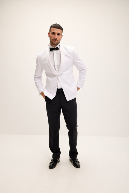 Ludlow Shawl Lapel Glitter Tuxedo Jacket - White - Ron Tomson