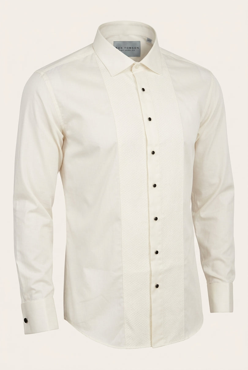 Lurex Paneled Spread Collar Shirt - Beige Beige - Front