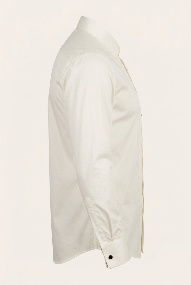 Lurex Paneled Spread Collar Shirt - Beige Beige - Side