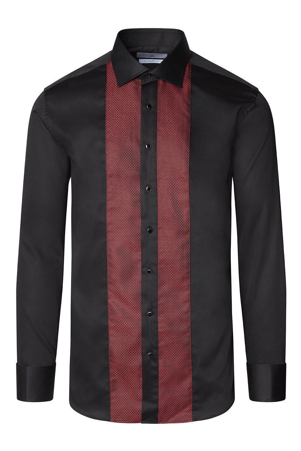 Men's Cotton Lurex Paneled Tuxedo Shirt - Black RED | Ron Tomson Black RED / L (16.5 US) Men's Cotton Lurex Paneled Tuxedo Shirt - Black RED | Ron Tomson Black RED / L (16.5 US)