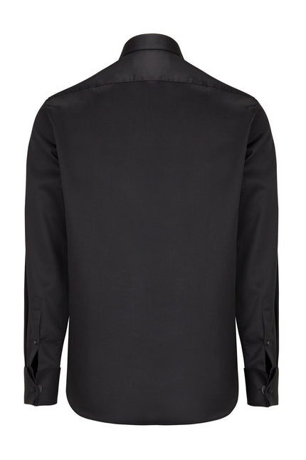 Lurex Paneled Spread Collar Shirt - Black Red - Ron Tomson
