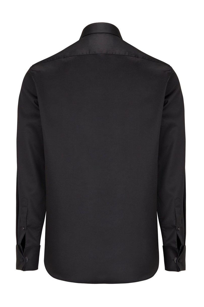 Lurex Paneled Spread Collar Shirt - Black Red - Ron Tomson