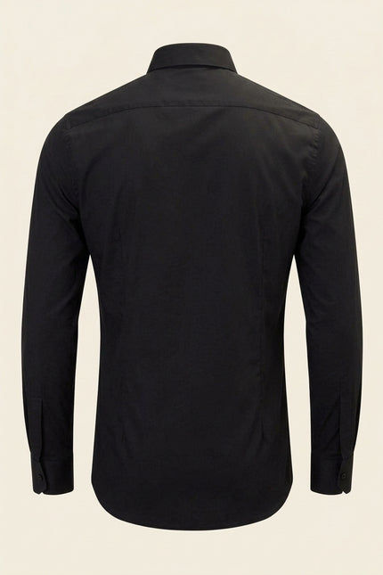 Lurex Paneled Spread Collar Shirt - Black Red - Back