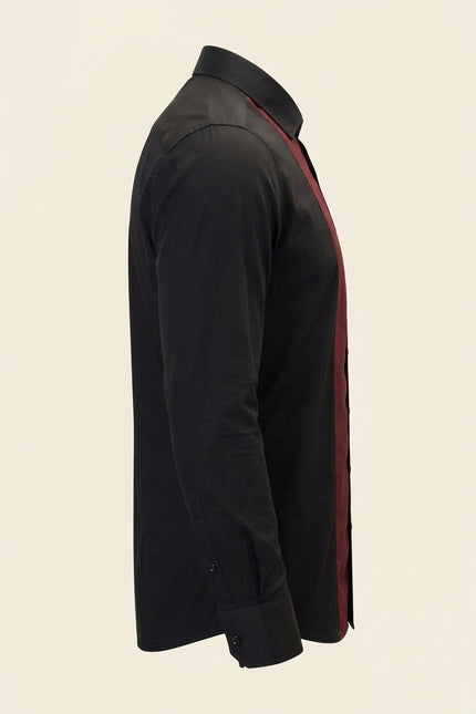 Lurex Paneled Spread Collar Shirt - Black Red - Side