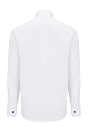 Lurex Paneled Spread Collar Shirt - White Grey - Ron Tomson