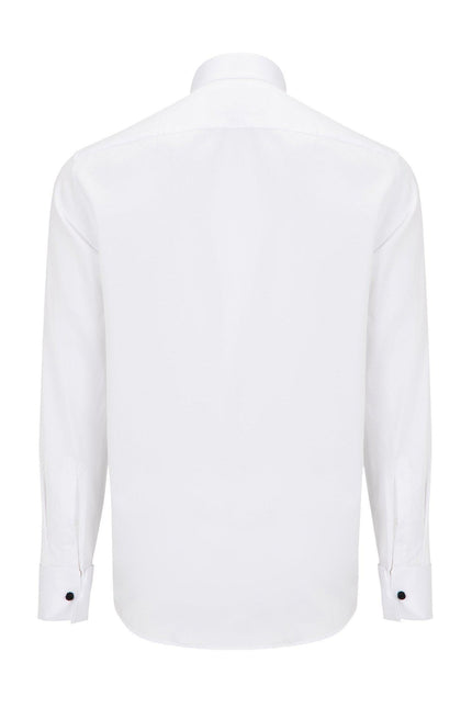 Lurex Paneled Spread Collar Shirt - White Grey - Ron Tomson