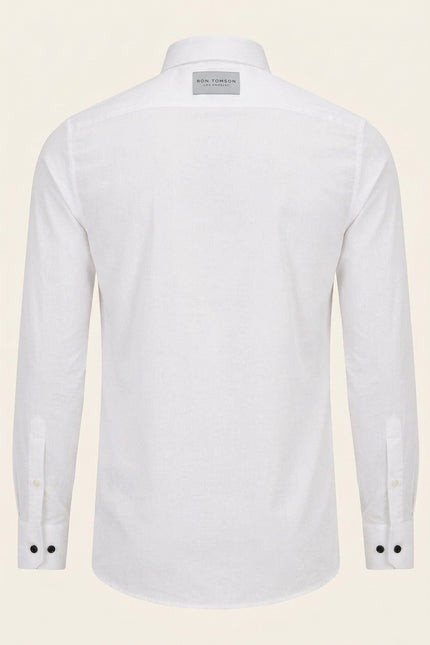 Lurex Paneled Spread Collar Shirt - White Grey - Back