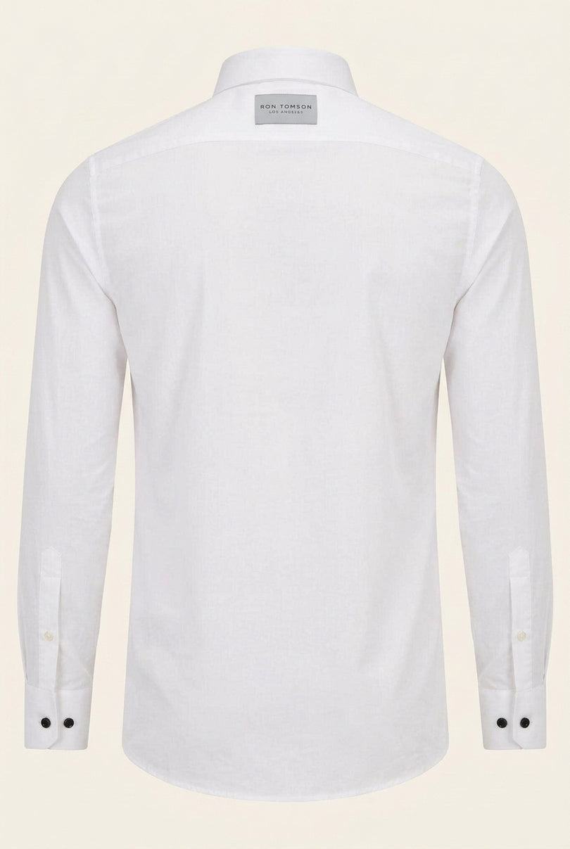 Lurex Paneled Spread Collar Shirt - White Grey - Back