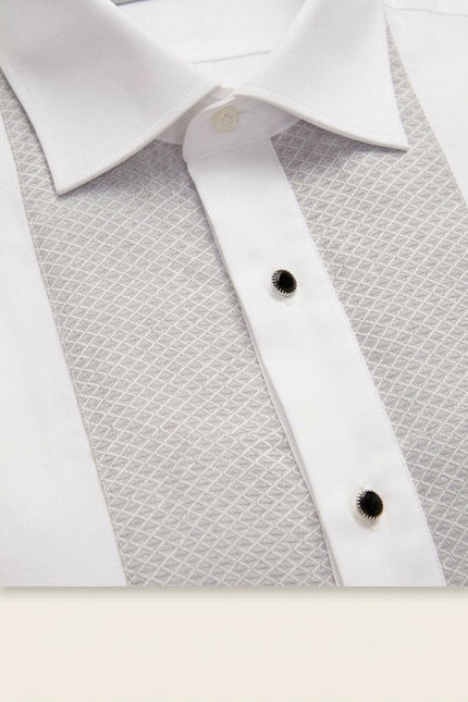 Lurex Paneled Spread Collar Shirt - White Grey - Detail