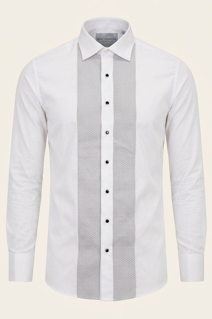 Lurex Paneled Spread Collar Shirt - White Grey - Front