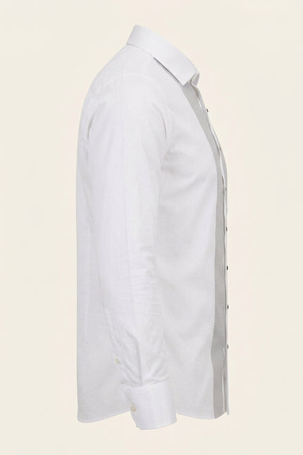 Lurex Paneled Spread Collar Shirt - White Grey - Side