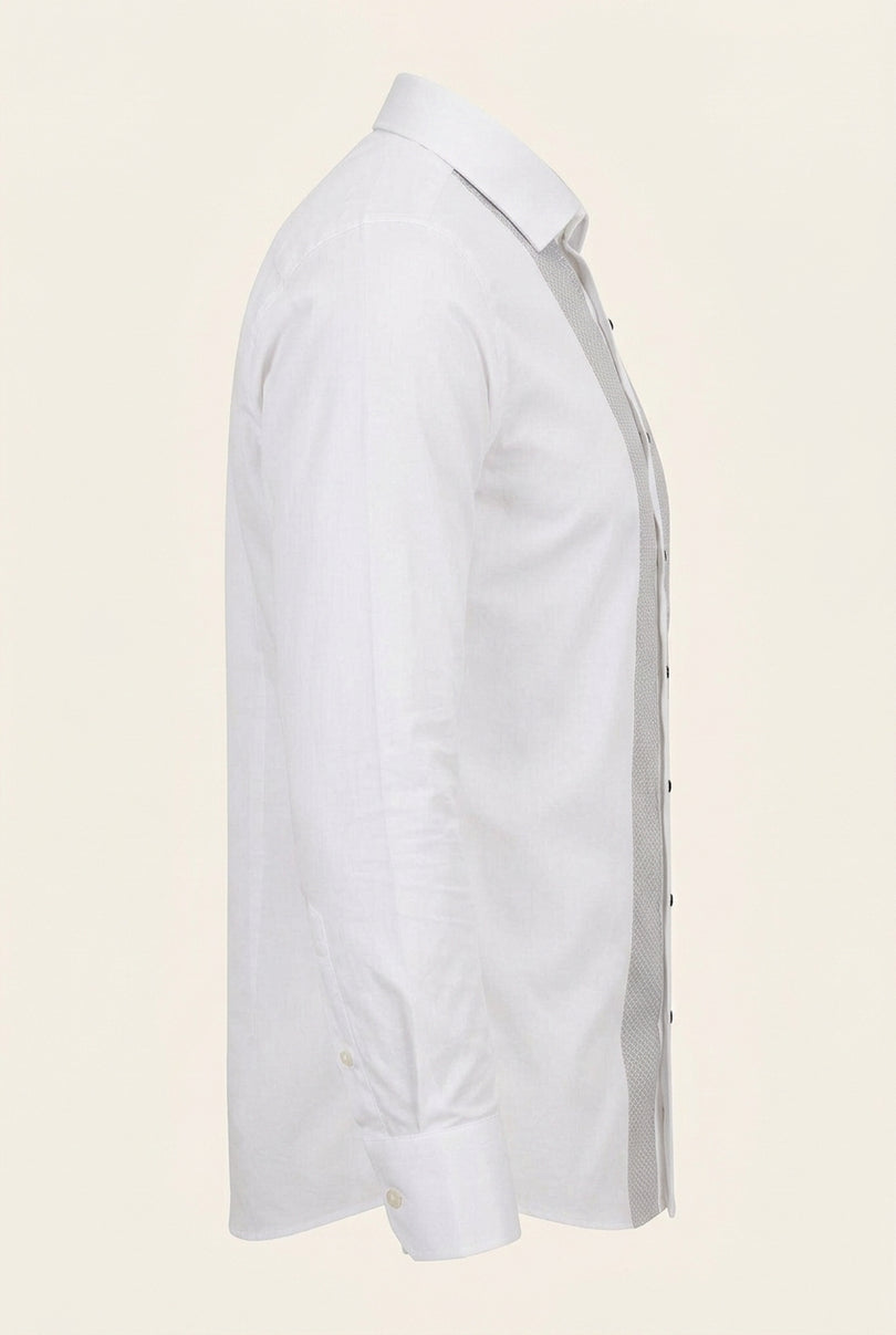 Lurex Paneled Spread Collar Shirt - White Grey - Side