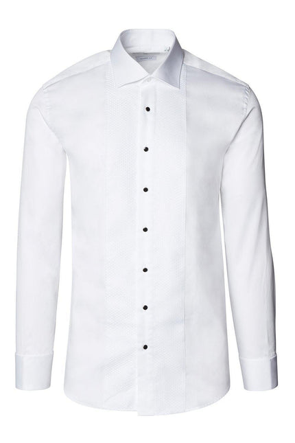 Lurex Paneled Spread Collar Shirt - White White - Ron Tomson