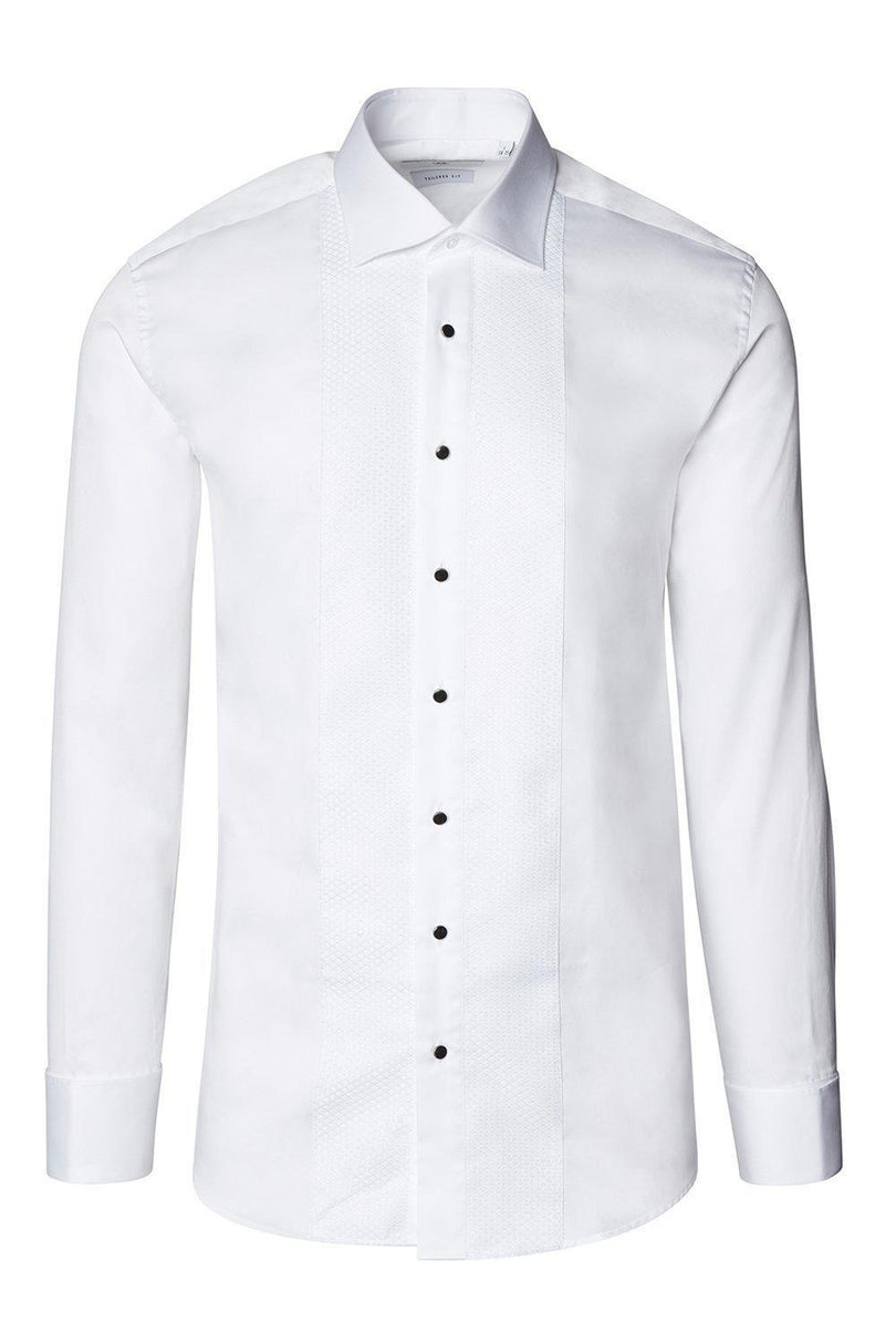 Lurex Paneled Spread Collar Shirt - White White - Ron Tomson