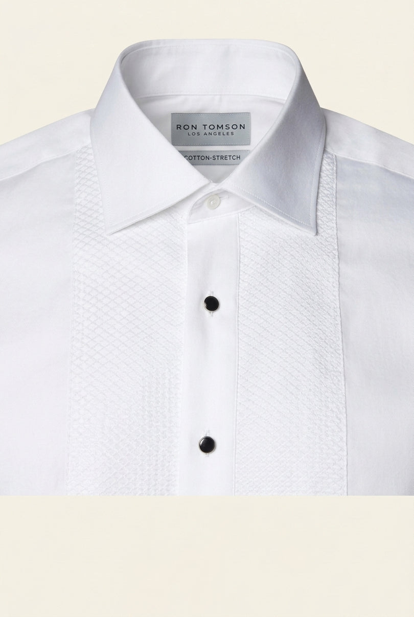 Lurex Paneled Spread Collar Shirt - White White - Detail