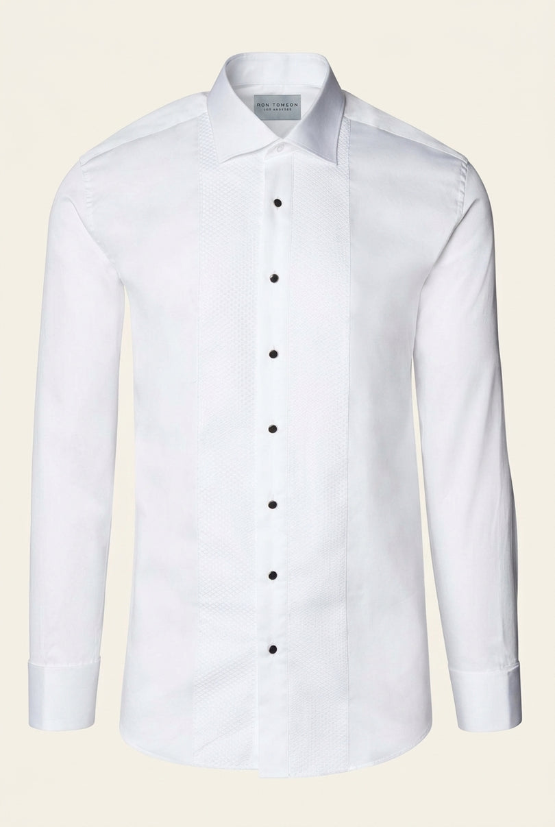 Lurex Paneled Spread Collar Shirt - White White - Front