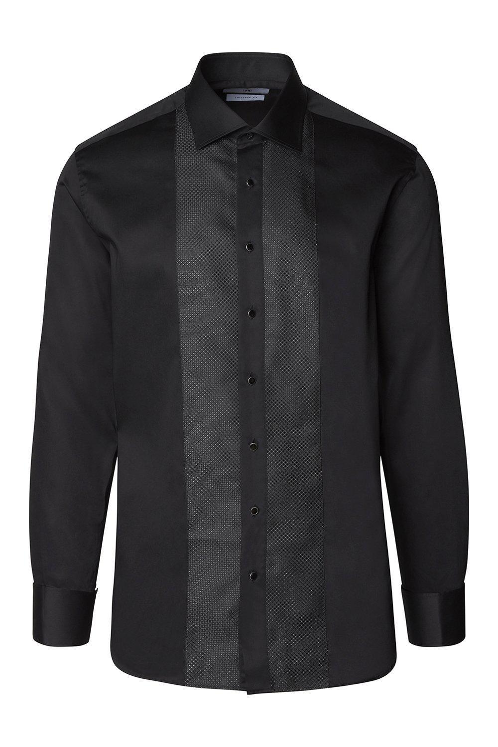 Men's Lurex Paneled Spread Collar Tux Shirt - Black Black