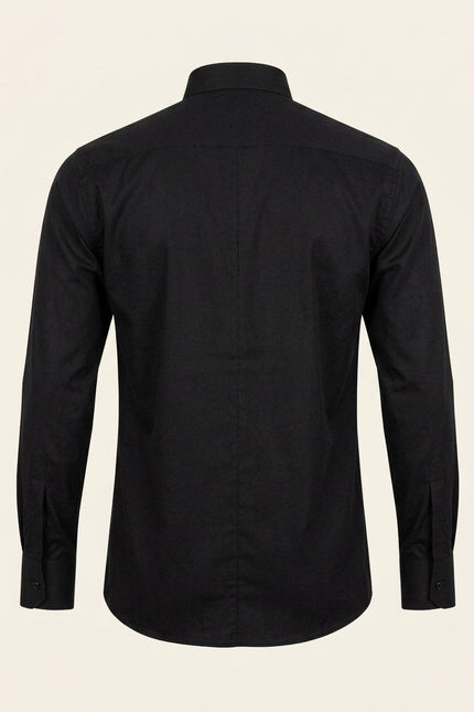 Lurex Paneled Spread Collar Tux Shirt - Black Black - Back
