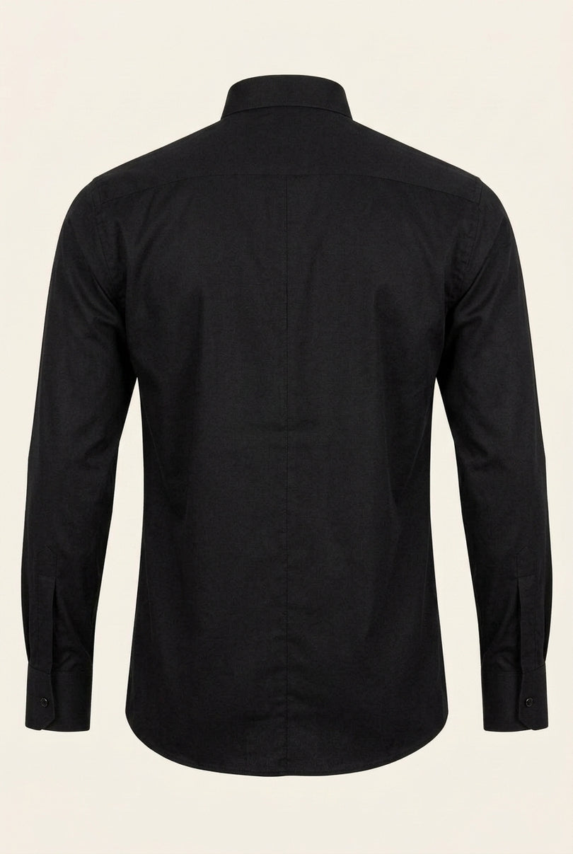 Lurex Paneled Spread Collar Tux Shirt - Black Black - Back