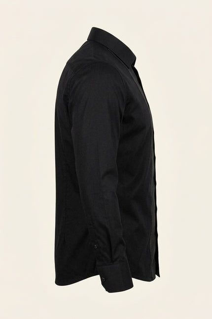 Lurex Paneled Spread Collar Tux Shirt - Black Black - Side