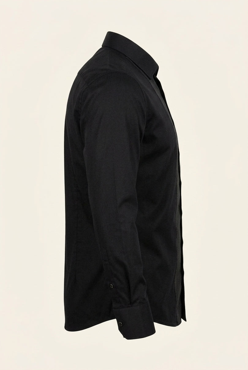 Lurex Paneled Spread Collar Tux Shirt - Black Black - Side