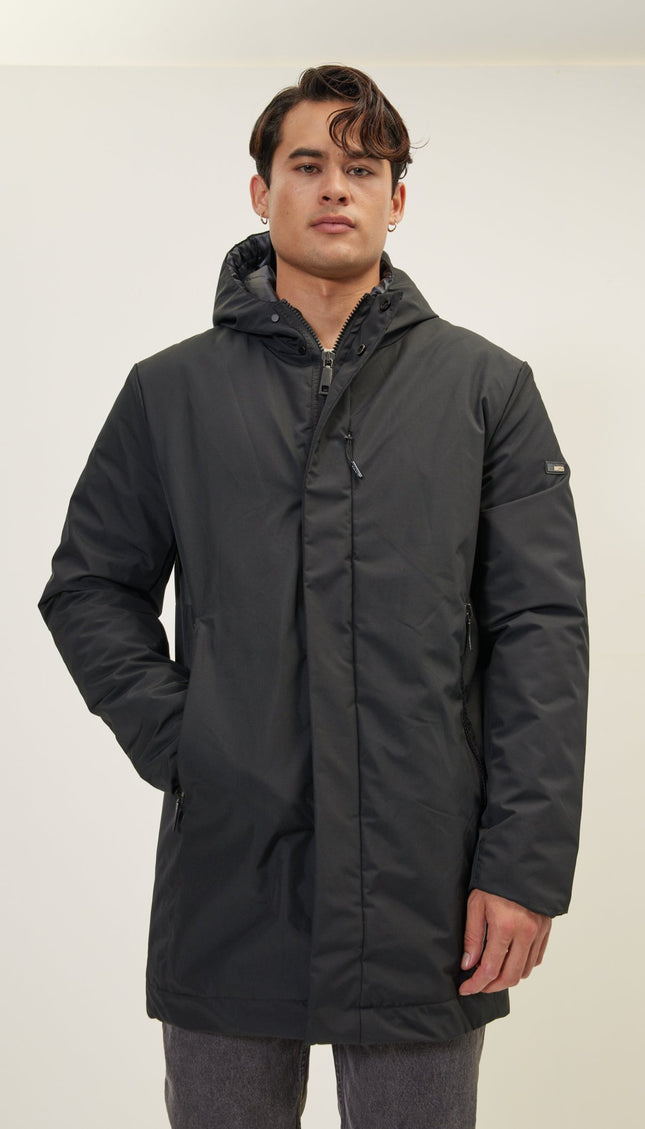 Magnet And Zipper Closer Padded Coat - Black - Ron Tomson