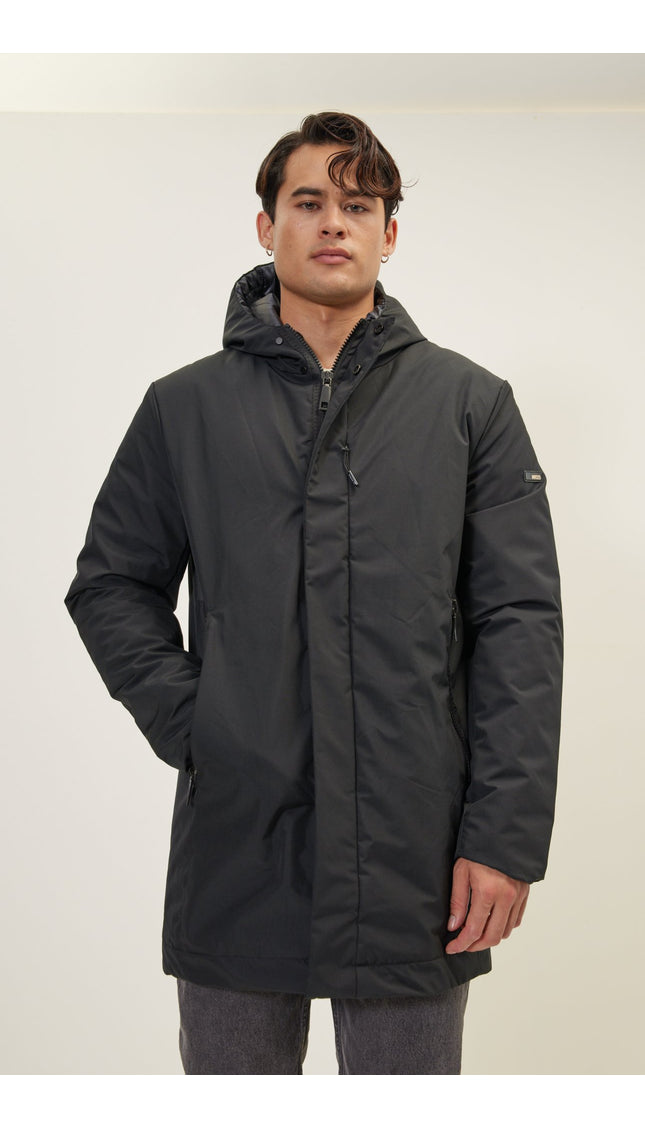 Magnet And Zipper Closer Padded Coat - Black - Ron Tomson