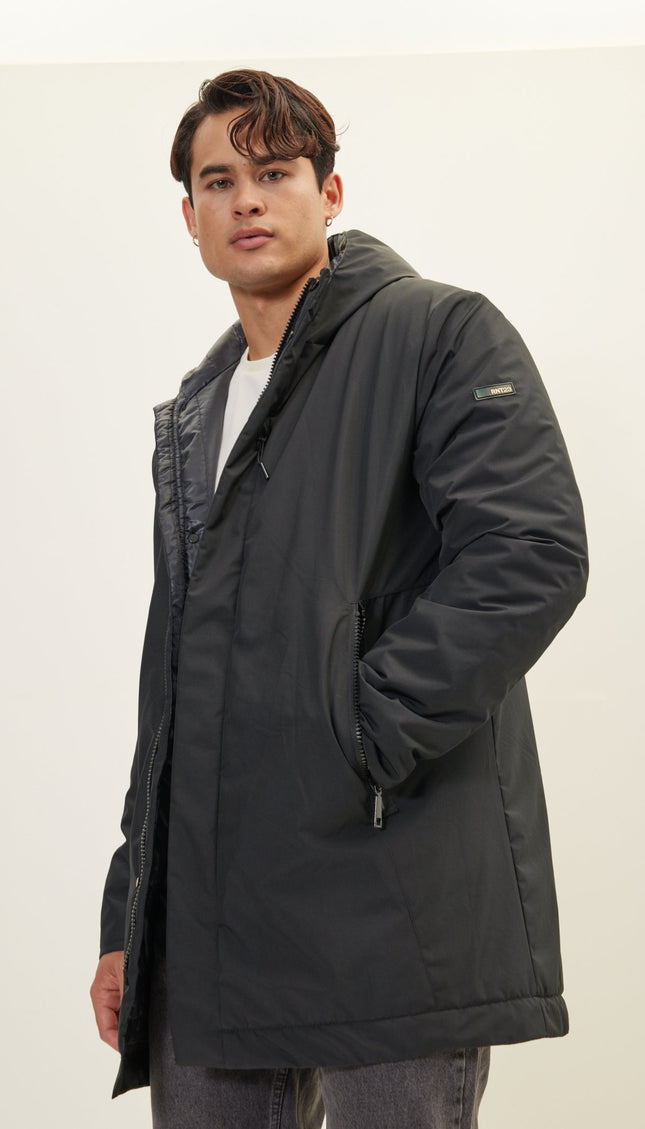 Magnet And Zipper Closer Padded Coat - Black - Ron Tomson