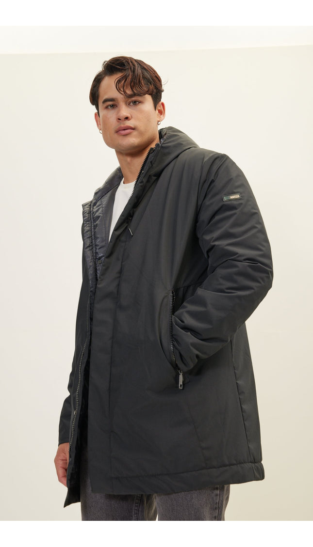 Magnet And Zipper Closer Padded Coat - Black - Ron Tomson