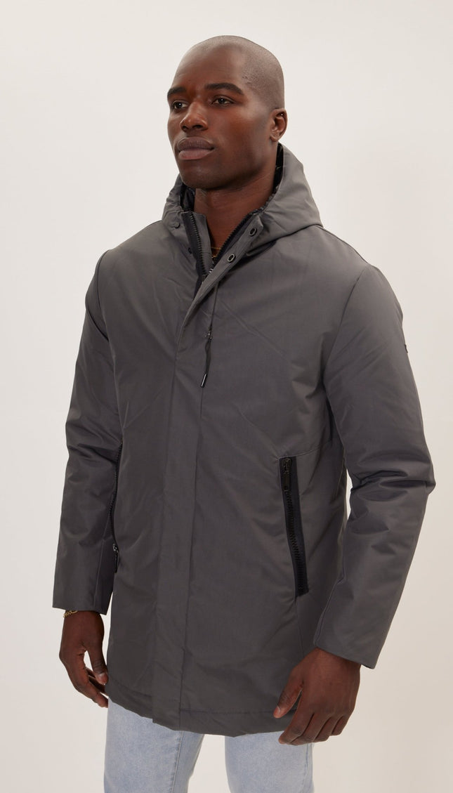 Magnet And Zipper Closer Padded Coat - Dark Anthracite - Ron Tomson