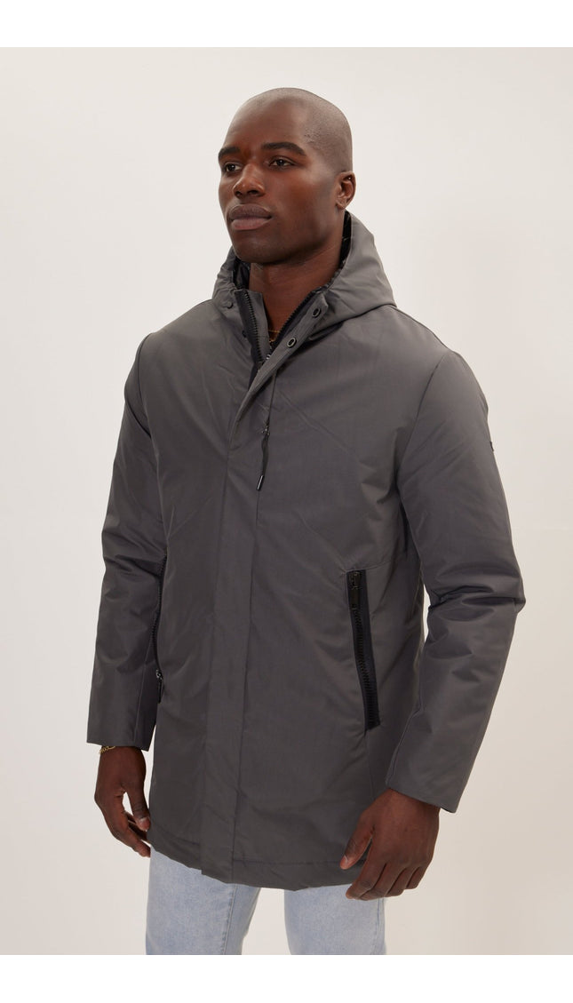 Magnet And Zipper Closer Padded Coat - Dark Anthracite - Ron Tomson