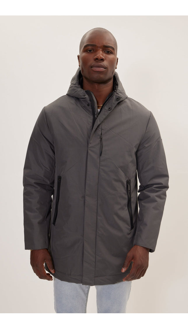 Magnet And Zipper Closer Padded Coat - Dark Anthracite - Ron Tomson