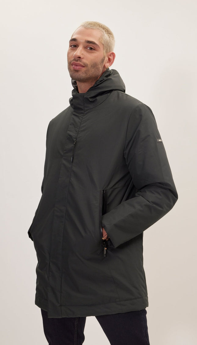 Magnet And Zipper Closer Padded Coat - Dark Green - Ron Tomson