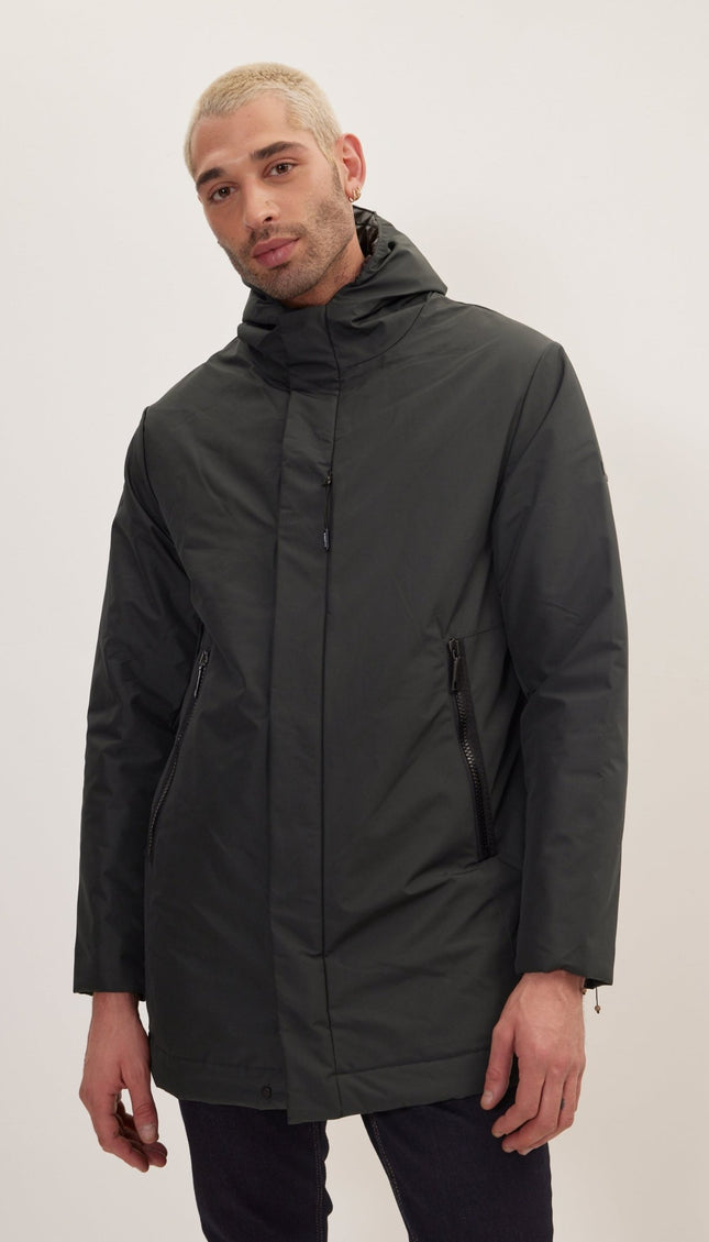 Magnet And Zipper Closer Padded Coat - Dark Green - Ron Tomson