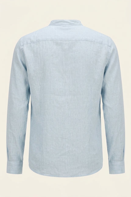 Mandarin Collar Linen Shirt - Blue - Back