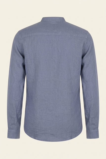 Mandarin Collar Linen Shirt - Dusty Blue - Back