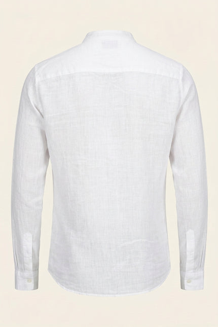 Mandarin Collar Linen Shirt - White - Back