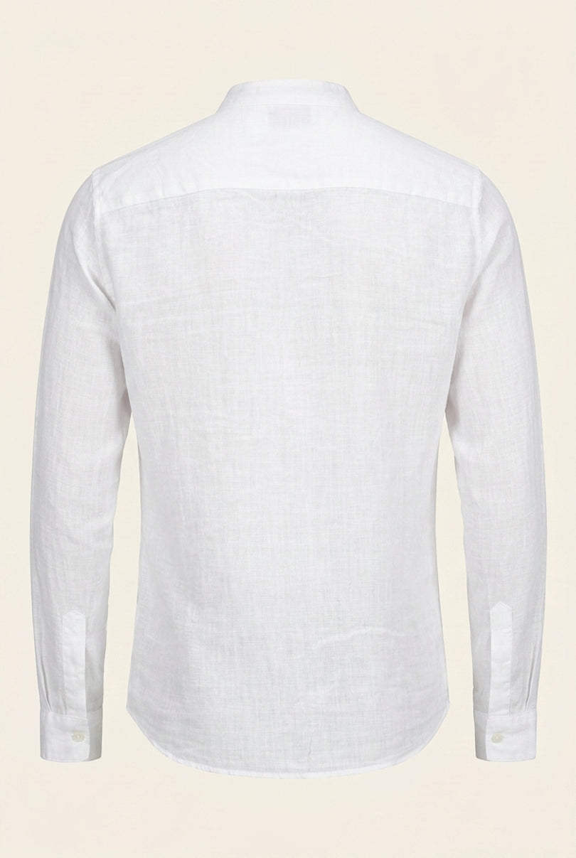 Mandarin Collar Linen Shirt - White - Back
