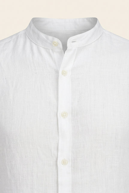 Mandarin Collar Linen Shirt - White - Detail