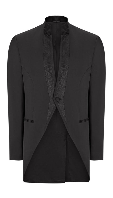 Mao Collar Fitted Trim Tuxedo - Black - Ron Tomson