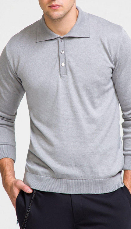 Melange Blend L/S Polo - Grey - Ron Tomson