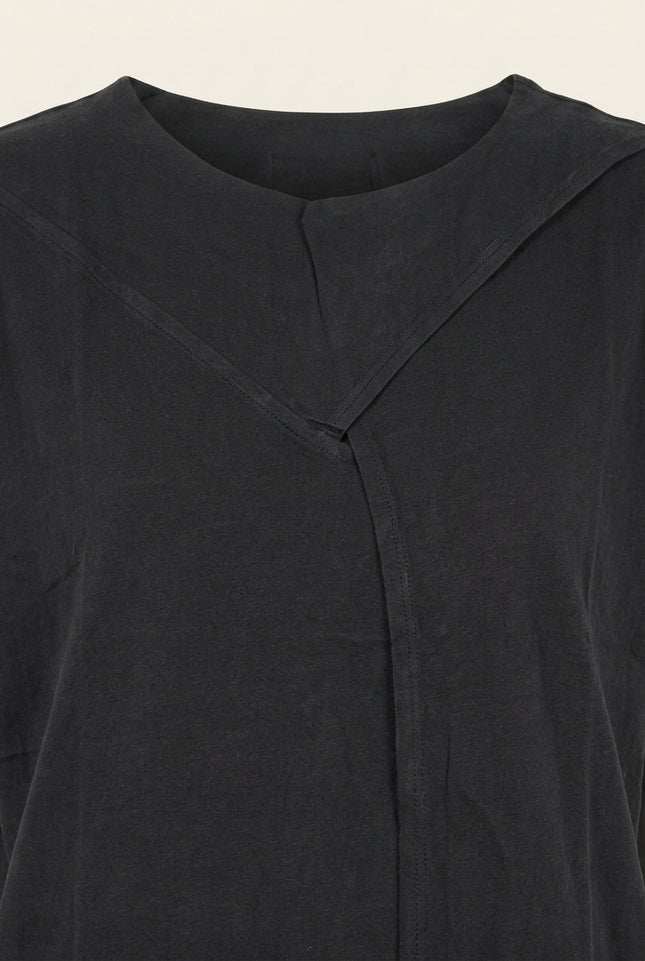 Men's Asymmetric Cotton T-Shirt - Black - Detail