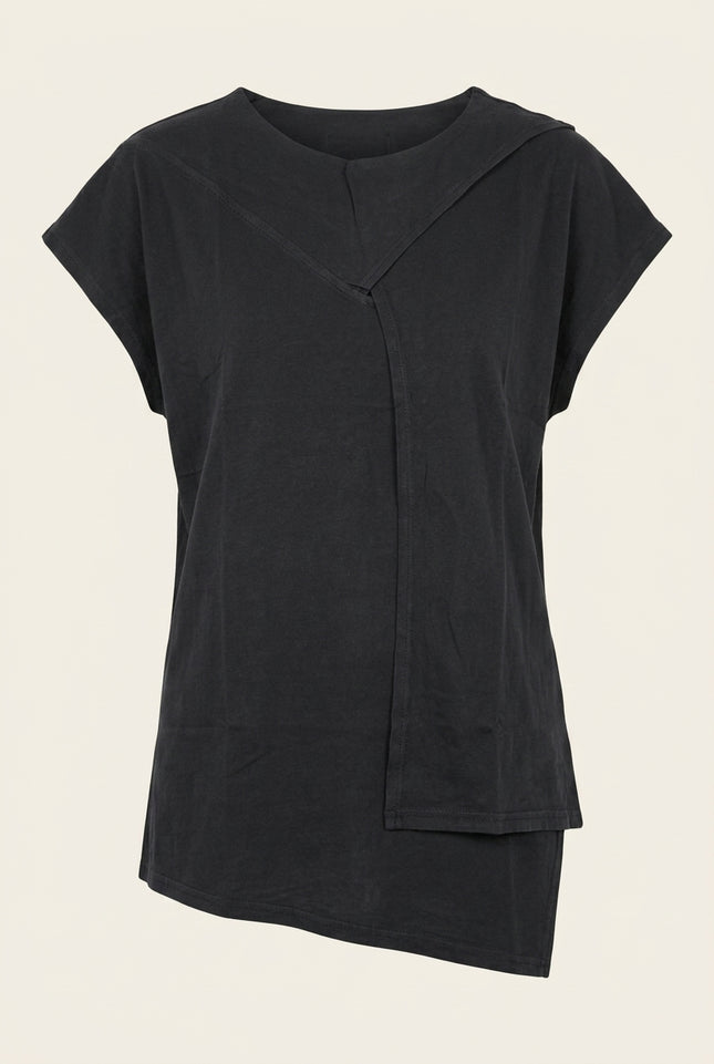 Men's Asymmetric Cotton T-Shirt - Black - Front