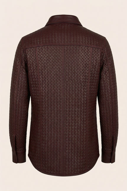 Men's Woven Leather Shirt - Wine - Back